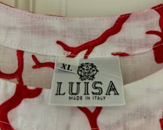 Luisa White Linen Dress with Coral Design Sleeveless Dress - Size XL