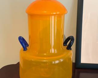 Primary Yellow, Blue, Red & Black Blown Glass Lidded Jar