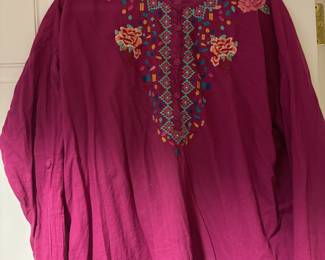 Johnny Was Fuchsia Floral Embroidered Tunic Top Blouse - Size Medium