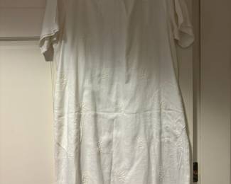 Cotton Connection White Linen Dress with White Embroidery - Size Large