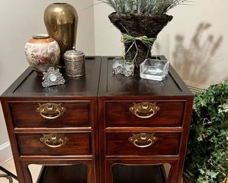 Pair of Tradition Chinese Double Drawer with Shelf Side Tables