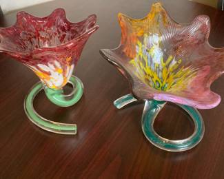  Pair of Blown Glass Art Glass Paperweights Signed by Chuck Boux
