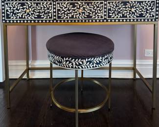 Bone Inlay Console, Vanity, Dressing Table with Matching Stool. Measures 42" x 18" x 32" H. Photo 1 of 3. 