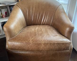 Leather Upholstered Barrel Back Club Chair & Matching Ottoman. Chair Measures 32" W x 36" D; Ottoman Measures 27" x 20." Photo 2 of 4. 