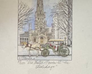 "Old Water Tower at the Holidays," Signed & Numbered Lithograph #37/250. Photo 3 of 3. 