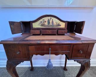 Antique Chinese Chippendale Scholar's Leather Top Writing Desk. Measures 30" W x 16" D x 36" H. Photo 3 of 6. 