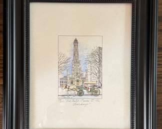 "Old Water Tower at the Holidays," Signed & Numbered Lithograph #37/250. Photo 1 of 3. 