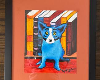 "Read Me The Blues," Acrylic on Paper, Signed by Artist George Rodrigue. Measures 8' x 9.5".  