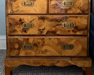 Vintage Petite Olive Campaign Style Chest of Drawers with Brass Pulls. Measures 25" W x 16" D x 22" H. Photo 1 of 2. 