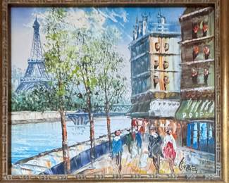 Eiffel Tower Oil on Canvas. Signed by Artist. Measures 8.5" x 10". Photo 2 of 2. 
