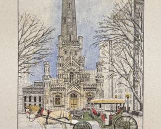 "Old Water Tower at the Holidays," Signed & Numbered Lithograph #37/250. Photo 2 of 3. 