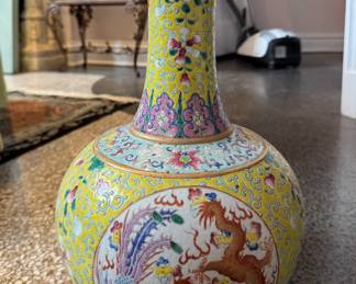 Antique Famille Jaune Porcelain Vase with Dragon Motif. Measures 16" H. VERY HEAVY! Photo 1 of 5. 