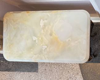 Vintage French Louis XVI Style Wrought Iron Side Table with Onyx Top. Measures 26" x 14" x 19" H. Photo 2 of 5. 