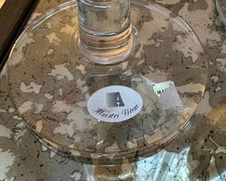 Pair of Murano Speckled Glass Candleholders. Each Measures 17" H. Photo 2 of 2. 