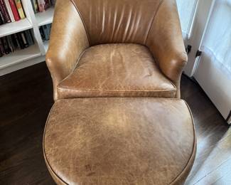 Leather Upholstered Barrel Back Club Chair & Matching Ottoman. Chair Measures 32" W x 36" D; Ottoman Measures 27" x 20." Photo 1 of 4. 