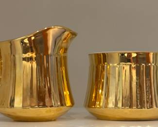 Royal Worcester Lustre Gold Porcelain Cream & Sugar. Photo 1 of 2. 