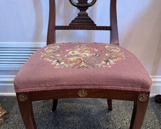 Vintage Duncan Phyfe Style  Needle Point Lyric Harp Back Chair with Pad Feet. Photo 1 of 3. 