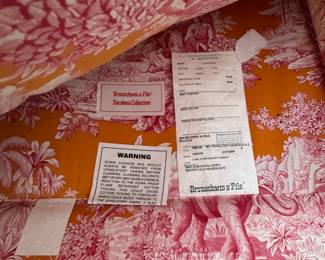 Brunschwig & Fils Charlton Loose-Back, Down-Filled Upholstered Sofa in Manuel Canovas Bengale Toile Fabric (Paprika Colorway). Measures 78" W x 34" D. Photo 5 of 5. 