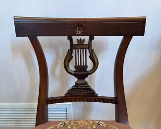 Vintage Duncan Phyfe Style  Needle Point Lyric Harp Back Chair with Pad Feet. Photo 2 of 3. 