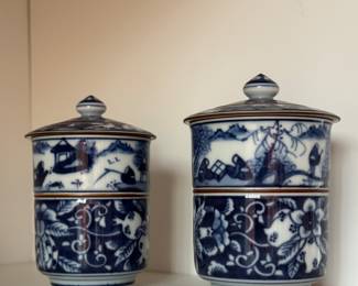 Pair of Japanese Lidded Jars. Photo 1 of 2. 