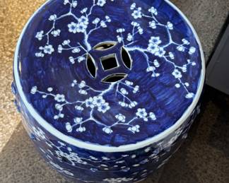 Blue & White Garden Stool In Plum Blossom Motif. Photo 2 of 2. 