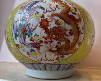Antique Famille Jaune Porcelain Vase with Dragon Motif. Measures 16" H. VERY HEAVY! Photo 2 of 5. 
