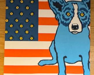 "Red, White and Blues," Canvas by George Rodrigue. Unsigned. Measures 20" x 20."