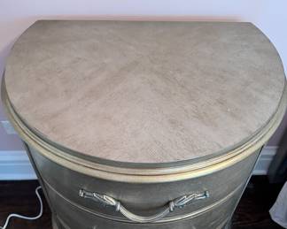 Pair of Three-Drawer Silver Flake Patina Demi-Lune Bedside Tables. Each Measures 26" W x 18" D x 30.5" H. Photo 2 of 3. 