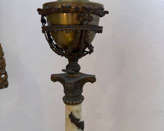 Italian Brass & Onyx Floor Lamp. Measures 64" H. Photo 3 of 4. 