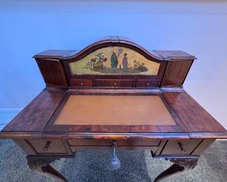 Antique Chinese Chippendale Scholar's Leather Top Writing Desk. Measures 30" W x 16" D x 36" H. Photo 2 of 6. 