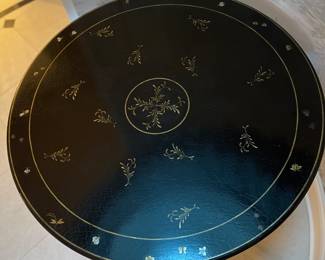 Dessin Fournir Georgian Chinoiserie Mahogany Table Lacquered in A  Crackled Ebony Finish With 22K Gold Leaf Trim. On Casters. Measures 42" D x 30" H. Photo 3 of 3.