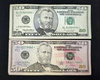 US $50 Star Bills, Qty 2, Series Include 1996 And 2004 