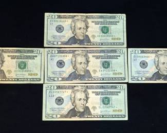 US 2004 $20 Star Note Bills, Qty 5