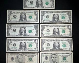 US Star Note Bills, Including $5 Series 1999, Qty 2, And 2003 $1 Star Notes, Qty 7