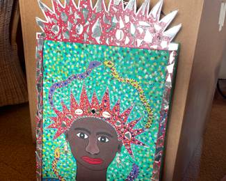 Panama #13,
painting by Ariel
Jimenez, 2000,
masonite, wood,
canvas, paint,
broken mirror,
beads, and
sequins.
He is a
descendent of
the 'Cimarrones'
- african slaves
who escaped
the Spanish.
B.1975