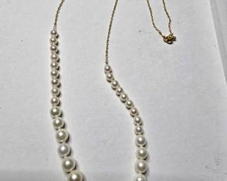 14k gold necklace and real pearls