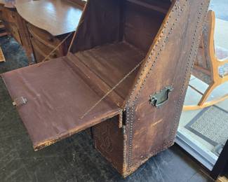 antique Ethiopian leather wrapped drop front desk