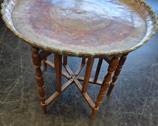 hammered copper table scalloped edges and engraved