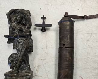 hand carved marble or ? bookend and something else old lol