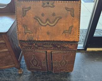 antique Ethiopian leather wrapped drop front desk