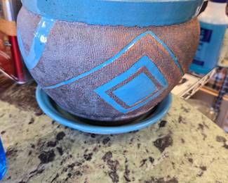 blue terra cotta planter