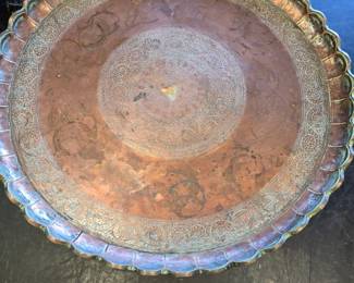 hammered copper table scalloped edges and engraved