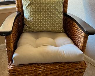 Pier One Rattan Arm Chair w Tufted Cushion for Seat