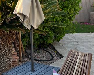 Table w Umbrella, Folding Chair 