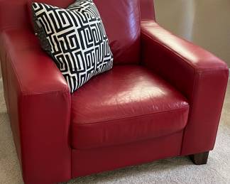 Red Leather Chair pair , Decorative Pillows