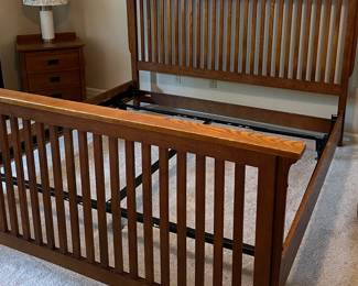 Bassett King Size Mission Style Bed Frame, Nightstand, Table Lamp