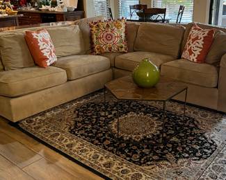 Sectional Sofa, Area Rug, Hexagon Table, Decorative Pillows