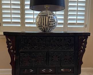 Chinese Cabinet, Table Lamp Black &. White 