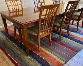 Thomasville Mission Style Dining Table w 6 Chairs and 2 Leaves,  Area Rug Dining Room 7'1" x 11'2" Sphinx 