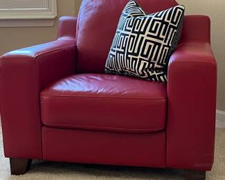 Red Leather Chair pair , Decorative Pillows